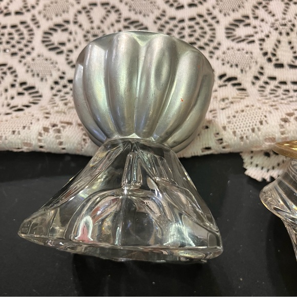 Vintage mismatched crystal taper candlestick holders brass topper & jello mold - Picture 5 of 15